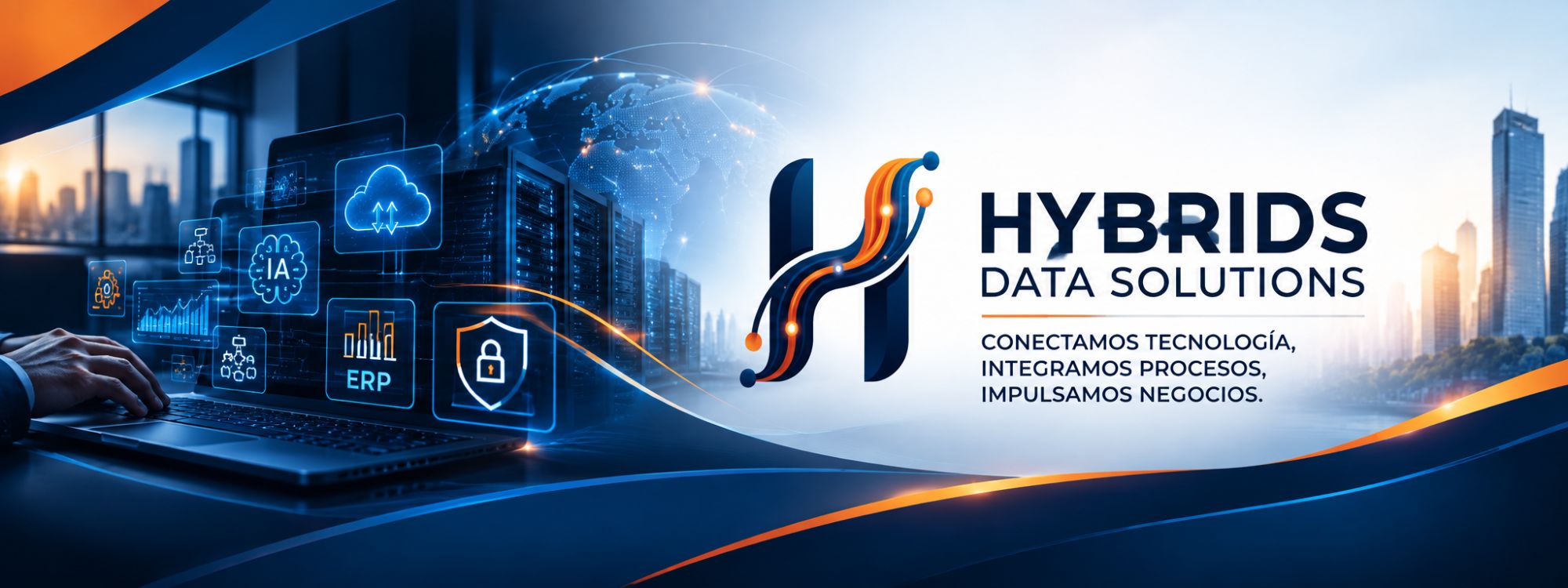 Banner corporativo de Hybrids Data Solutions: Conectamos tecnología, integramos procesos, impulsamos negocios